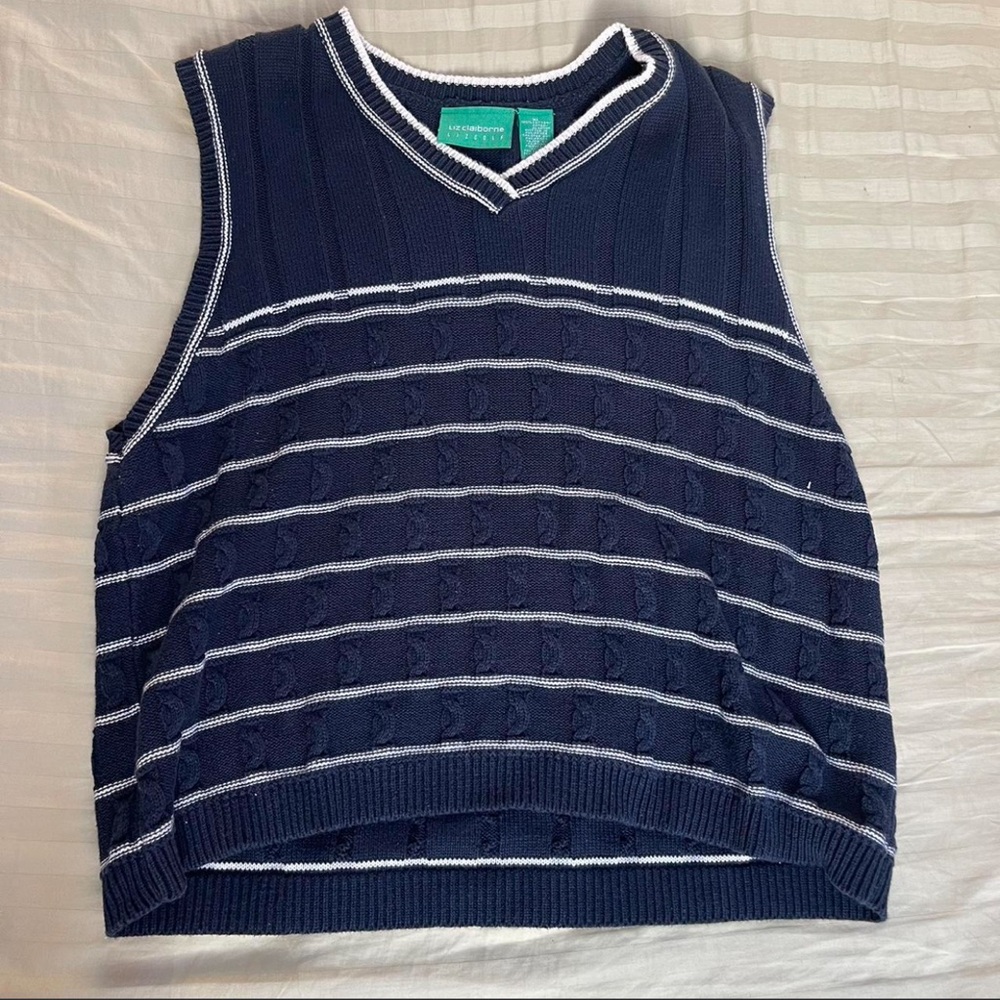Liz Claiborne Navy and White V-Neck Sweater Vest